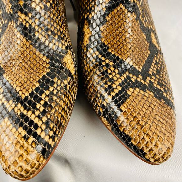 Madewell Fiona Snakeskin Embossed Leather Tan Stacked Heel Ankle Boot Size 6 - Picture 9 of 10